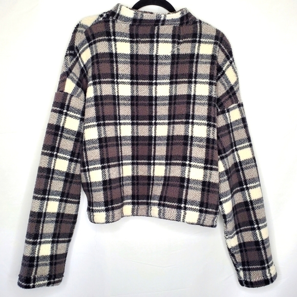 Fleece Plaid Jacket XL Quarter Zip Cozy Soft Grunge Pullover Shacket Gorpcore - Picture 4 of 10